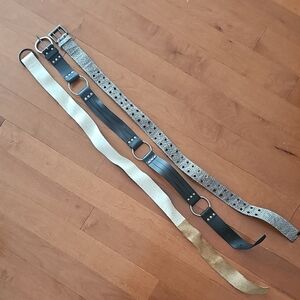 Leather Belt Set - Black, White And Plaid